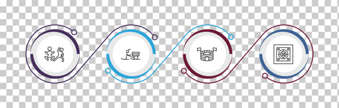 outline sports icons set - excercise, skibob, estadio, dohyo. editable vector for web and mobile ui