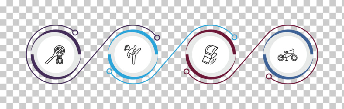 outline sports icons set - badminton, taekwondo, mixed martial arts, race bike. editable vector for web and mobile ui