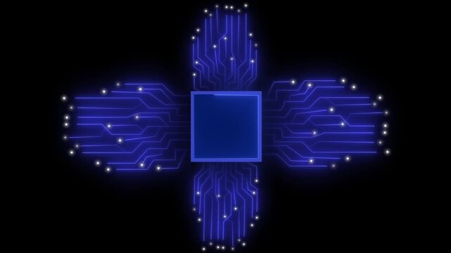 Modern circuit board pattern highlights high tech computing assets. Technical circuit board maps advanced microchip hardware development. Corporate information systems with circuit board.
