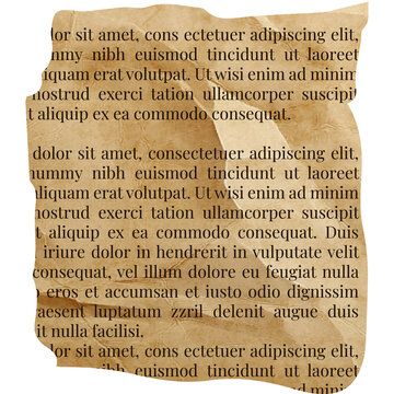 Vintage Torn Paper Scrap with Lorem Ipsum Text, Old Aged Parchment Manuscript Graphic Element
