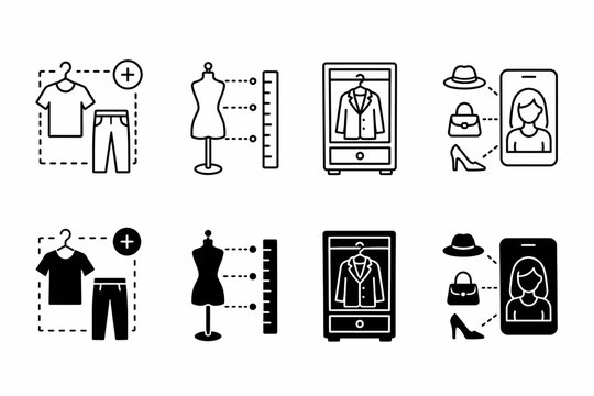 Fashion design concepts: clothing icons with measurement tools and outfit elements