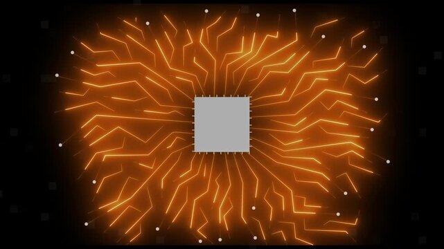 Digital circuit board displays advanced hardware development tracks. High tech circuit board loops for corporate presentation backgrounds. Computer engineering concept with circuit board.