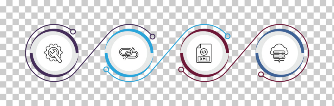outline seo icons set - testing, broken link, xml, hosting. editable vector for web and mobile ui