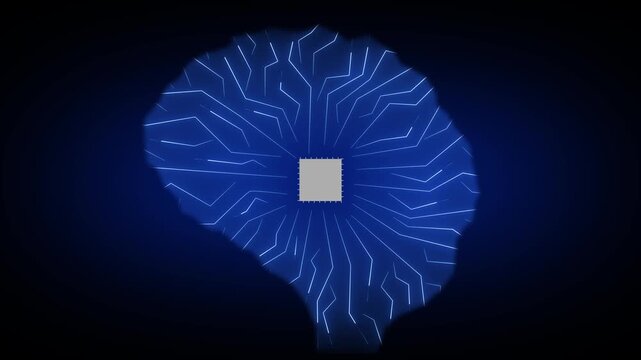 Advanced circuit board maps artificial intelligence data processing networks. Neurological circuit board visualizes deep machine learning computing models. Medical technology with circuit board.