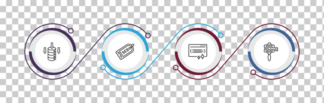 outline programming icons set - data storage, seo tags, clean code, seo keywords. editable vector for web and mobile ui
