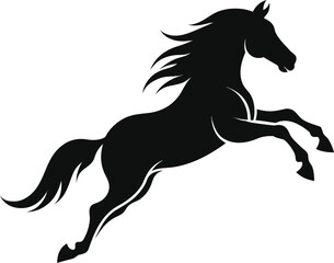 Black silhouette of a rearing horse, wild mustang with flowing mane on transparent background. © Pixel Forge Studio