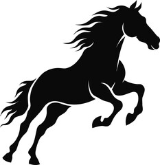 Rearing wild horse silhouette with long mane vector art. © Pixel Forge Studio