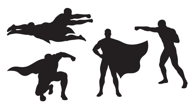 Silhouette Superhero Characters Flying Running Posing For Comic Book Concepts