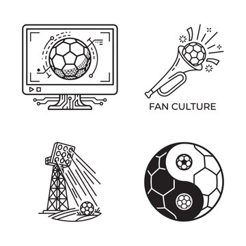 Digital Football Analytics and Fan Culture Vector Illustration Set.