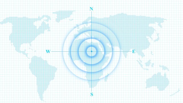 Detailed world map tracks international commercial navigation loops. Corporate world map visualizes global logistics shipping destinations. Marine transport concept using world map graphics.