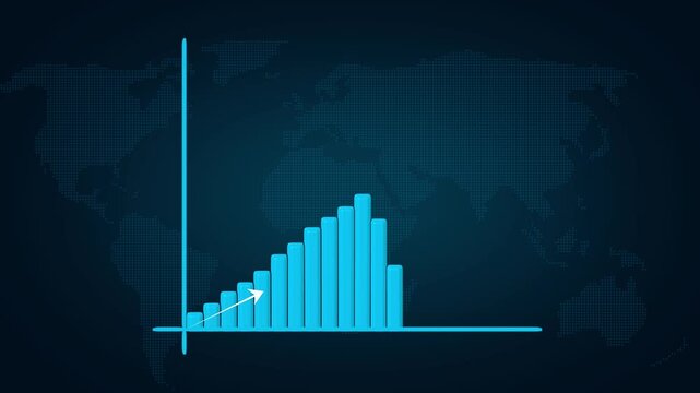 Digital bar graph displays global corporate revenue growth metrics. Advanced bar graph tracks international investment market analytics. Business connection concept using bar graph graphics.