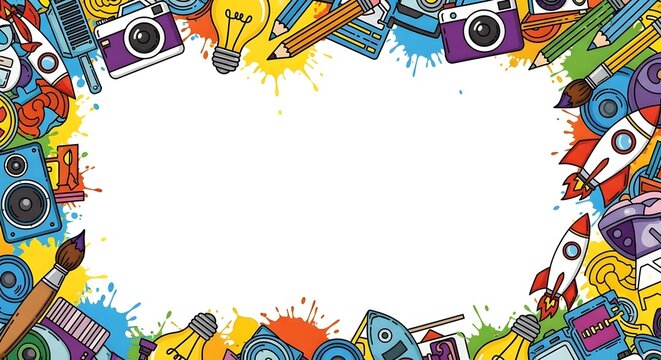 Creative learning tools and education supplies border