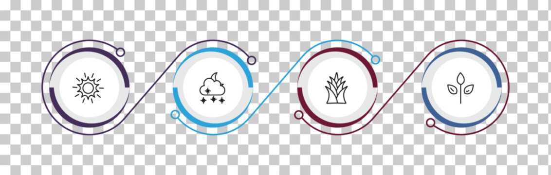outline nature icons set - shining sun with rays, night snow, yucca, green. editable vector for web and mobile ui