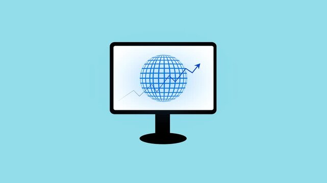 Modern computer monitor displays international business growth trends. High tech computer monitor visualizes global logistics operations. Corporate communication with computer monitor.