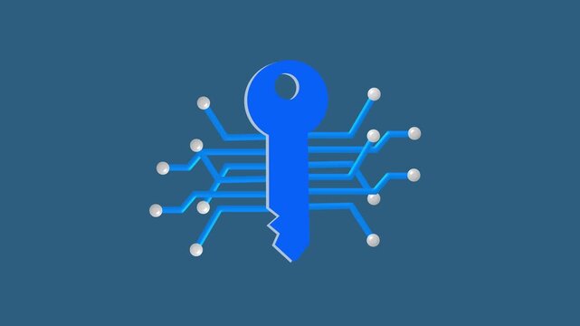 Digital security key visualizes advanced information safety systems. Secure security key protects sensitive corporate database links. Cyber security concept with a digital security key.