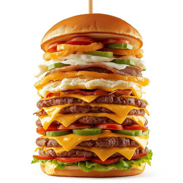 Huge Stacked Gourmet Burger with Multiple Patties