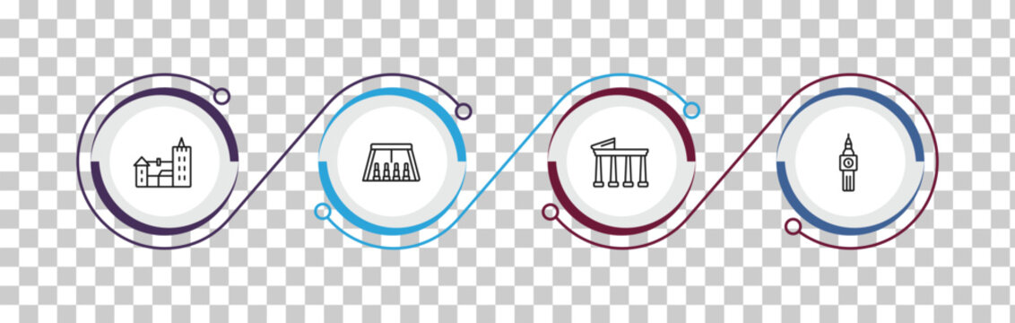 outline monuments icons set - bran castle, abu simbel, temple of apollo, the clock tower. editable vector for web and mobile ui