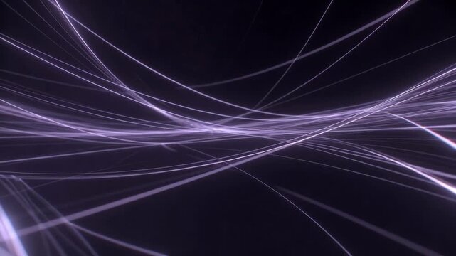 Interlaced violet light lines in smooth digital style over dark background, concept of motion energy flow dynamic