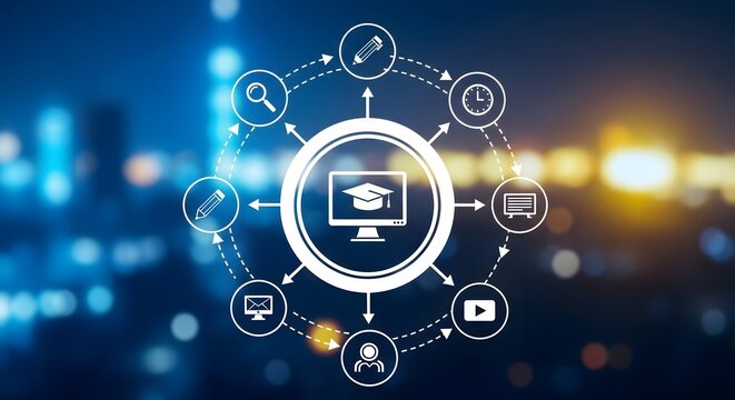 Online education and e learning concept with graduation cap on computer screen