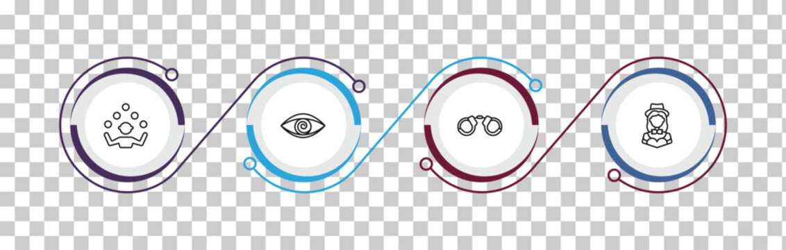 outline magic icons set - juggler, hypis, handcuffs, magic assistant. editable vector for web and mobile ui