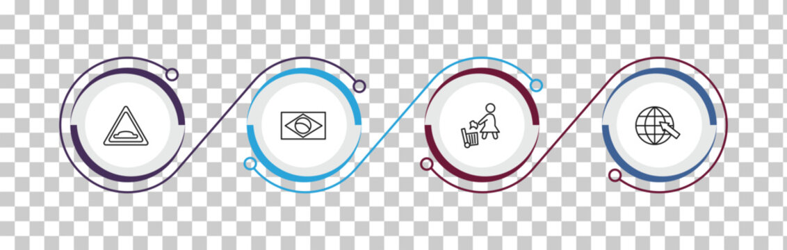 outline maps and flags icons set - speed breaker, square flag, use dust bin, arrow on globe. editable vector for web and mobile ui