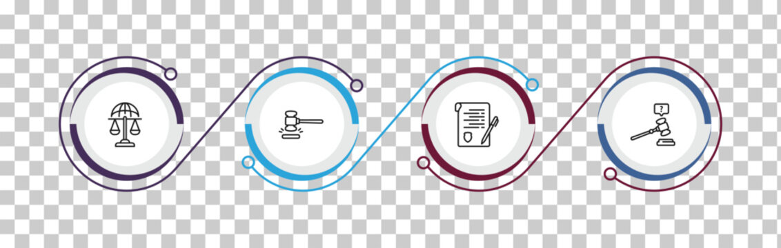 outline law and justice icons set - international law, case closed, contract law, ask a lawyer. editable vector for web and mobile ui