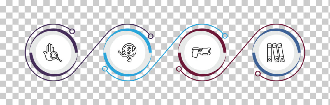 outline law and justice icons set - evidence, bankruptcy, electroshock weapon, practise areas. editable vector for web and mobile ui