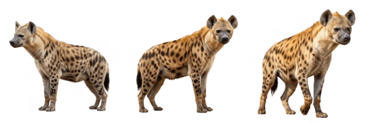 Fototapeten Hyäne Set and collection of wild spotted hyena carnivore mammal standing profile wildlife animal character isolated on white transparent png background  © fasterlife