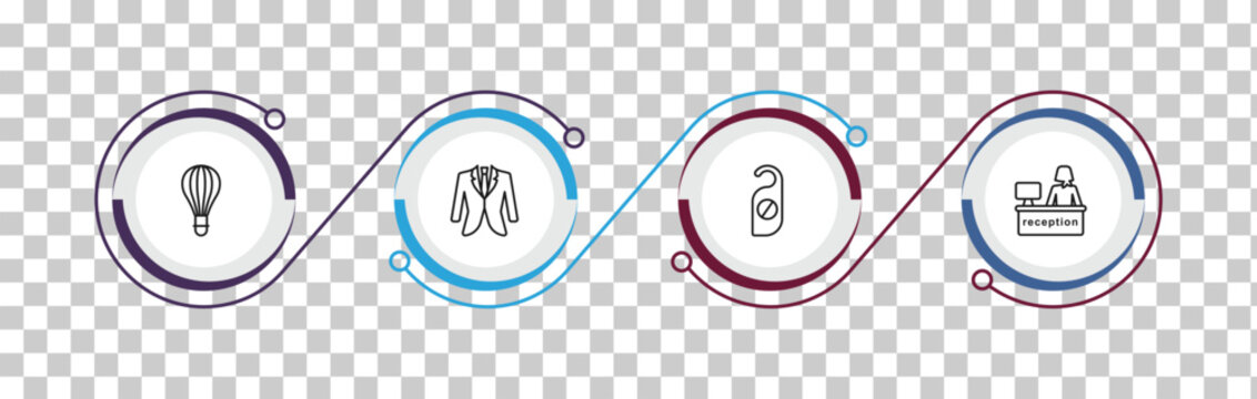 outline hotel and restaurant icons set - balloon, suits, doorknob, receptionist. editable vector for web and mobile ui