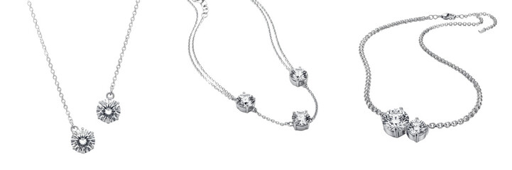 Naklejka premium Set and collection of elegant silver pendant necklace chain jewelry premium female fashion accessory layout isolated on white transparent png background
