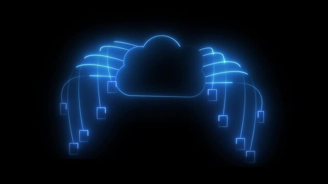 Secure cloud icon connects to advanced network database systems. Modern cloud icon visualizes remote data computing storage solutions. Cloud computing technology concept using a cloud icon.