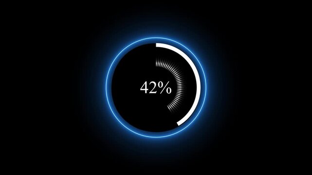 Digital loading bar displays system database processing percentages. Interactive loading bar monitors software installation data updates online. Modern user interface element showing loading bar.