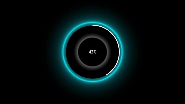 Digital loading circle tracks database system processing updates online. Interactive loading circle monitors website data download status. User interface element showing loading circle.