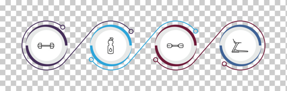 outline gym and fitness icons set - dumbbells exercise, isotonic, little dumbbell, running treadmill. editable vector for web and mobile ui