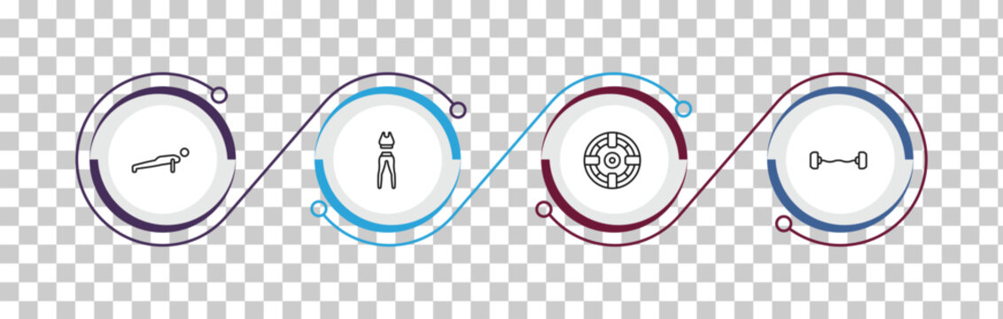 outline gym and fitness icons set - push up, sport wear, iron shoot, dumbbells bar. editable vector for web and mobile ui