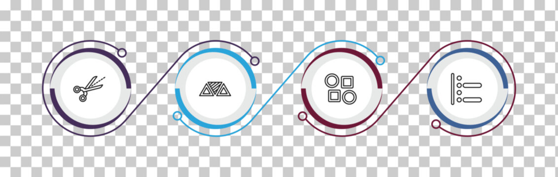 outline geometry icons set - trim, triple triangle, array, right align. editable vector for web and mobile ui