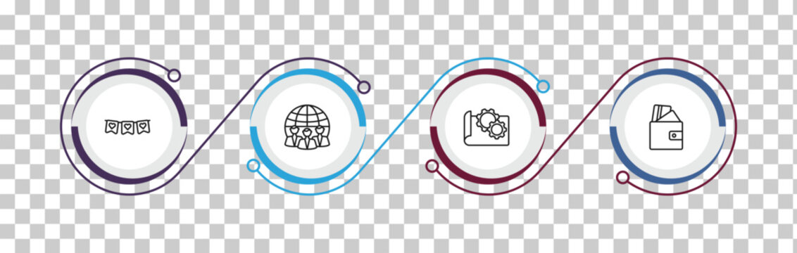 outline general icons set - party decoration, team, prototyping, card wallet. editable vector for web and mobile ui