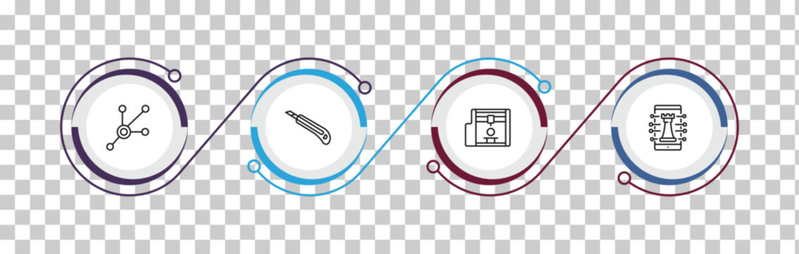 outline general icons set - advertising networks, stationery knife, 3d printing, digital strategy. editable vector for web and mobile ui