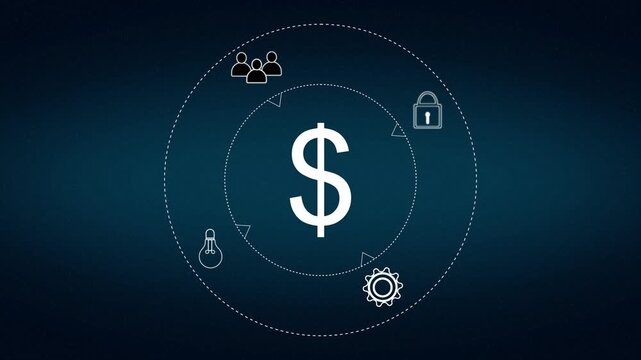 Glowing dollar sign represents global investment wealth. Modern dollar sign visualizes digital banking transactions. Financial market success with corporate dollar sign.