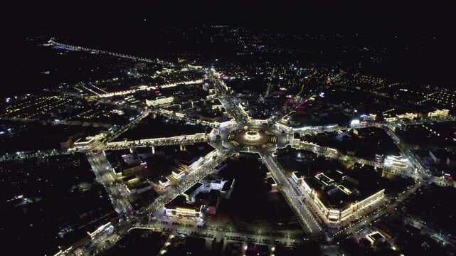 Aerial Drone  Night Raw Footage of Tekes Bagua City, Xinjiang, China