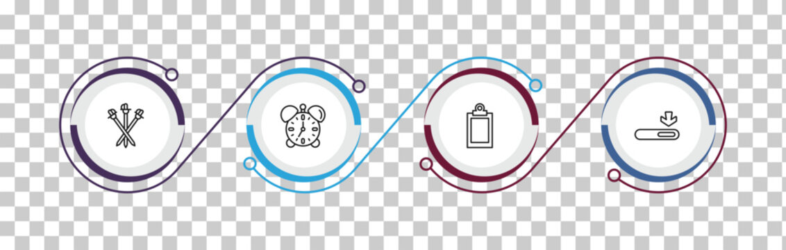 outline education icons set - three musketeers, alarm clock, blank clipboard, window scrolling medium. editable vector for web and mobile ui