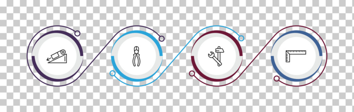 outline construction tools icons set - inclined, repair pliers, improvement, school ruler. editable vector for web and mobile ui