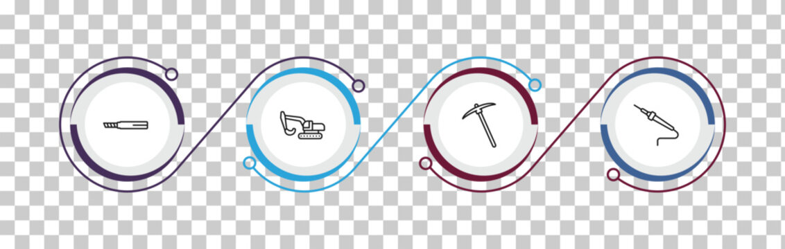 outline construction and tools icons set - drawing, excavator, pick axe, solder. editable vector for web and mobile ui
