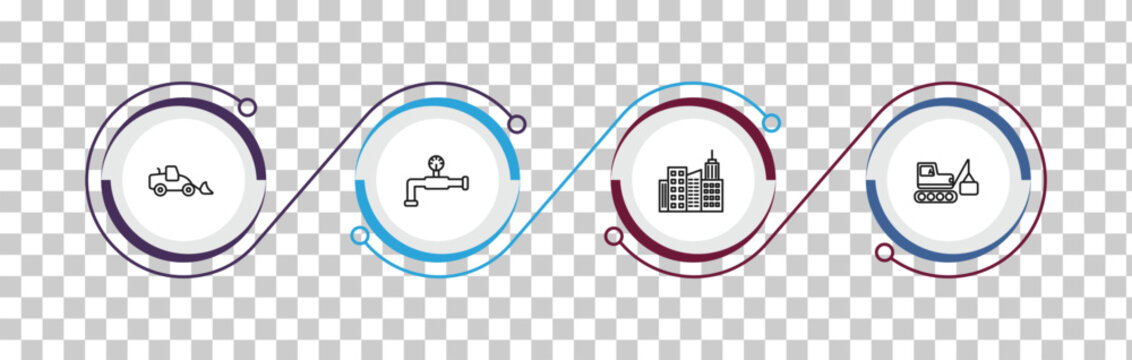 outline construction icons set - loader, relief valve, , derrick with box. editable vector for web and mobile ui