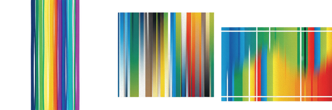 Set and collection of vibrant multicolored parallel vertical lines gradient color spectrum abstract background texture isolated on white transparent png background
