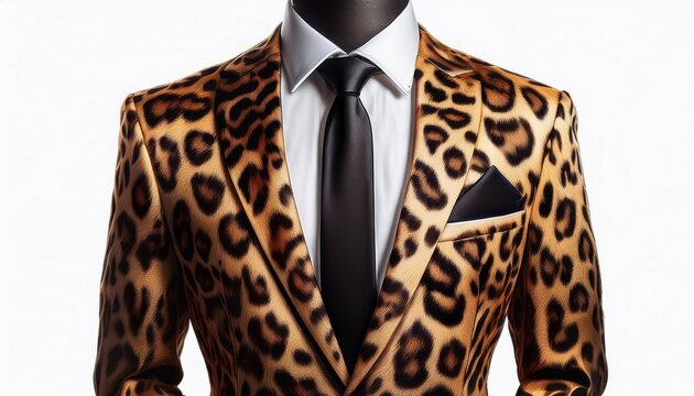 elegant leopard print suit with black tie formal outfit isolated on white background generative ai