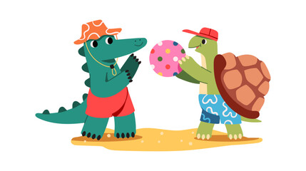 Obraz premium Crocodile And Turtle Playing Ball Cartoon