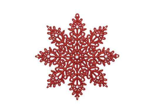 Red geometric snowflake design with intricate patterns