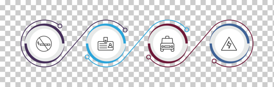 outline airport terminal icons set - no smoking, identification badge, airport taxi, high voltage. editable vector for web and mobile ui