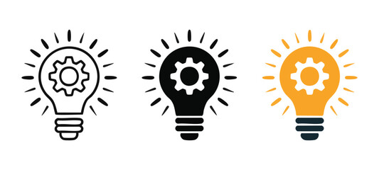 Light bulb with gear vector icons set for innovative ideas creative process and smart technology. © Mohammad